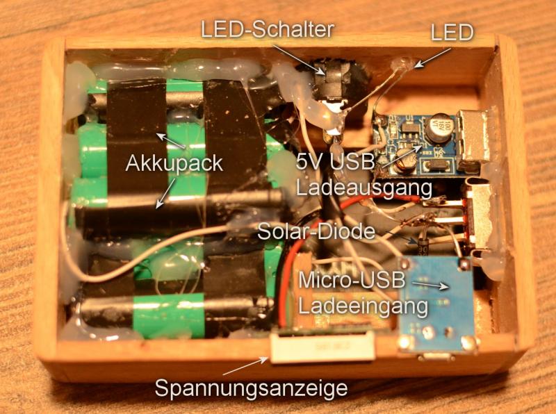 Innenleben der Powerbank Die Bauteile sollten sinnvoll und platzsparend angelegt werden. Zudem muss ausreichend Platz für Kabel und Luft sein. Innenleben der Powerbank Die Bauteile sollten sinnvoll und platzsparend angelegt werden. Zudem muss ausreichend Platz für Kabel und Luft sein.