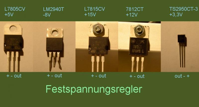 Festspannungsregler: Anschließen und Beispielsauswahl Für jeden Zweck gibt es einen Festspannungsregler. Beachte das der für SMDs gedachte 3,3V Spannungsregler ein anderes Gehäuse hat und auch eine andere Pinbelegung. Ebenfalls verkraftet dieser nur 150mA. Festspannungsregler: Anschließen und Beispielsauswahl Für jeden Zweck gibt es einen Festspannungsregler. Beachte das der für SMDs gedachte 3,3V Spannungsregler ein anderes Gehäuse hat und auch eine andere Pinbelegung. Ebenfalls verkraftet dieser nur 150mA.