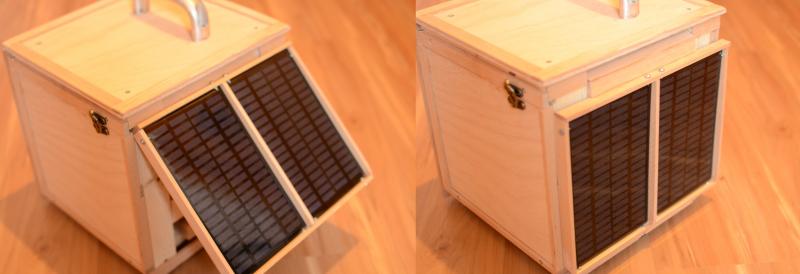 Powerstation: Solarmodule Aufgeklappt und zugeklappt. Jedes 18V Solarmodul hat eine Leistung von etwa 3,5 Watt. Zusammen also 7 Watt. Powerstation: Solarmodule Aufgeklappt und zugeklappt. Jedes 18V Solarmodul hat eine Leistung von etwa 3,5 Watt. Zusammen also 7 Watt.