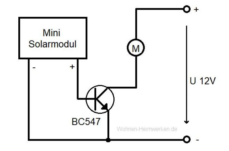 Schaltplan: Solar Power Switch mit Transistor Schaltet eine größere Spannung mittels einer kleinen Spannung. Hier mit einem Solarmodul und einem Motor. Es gehen auch viele andere Transistoren. Schaltplan: Solar Power Switch mit Transistor Schaltet eine größere Spannung mittels einer kleinen Spannung. Hier mit einem Solarmodul und einem Motor. Es gehen auch viele andere Transistoren.